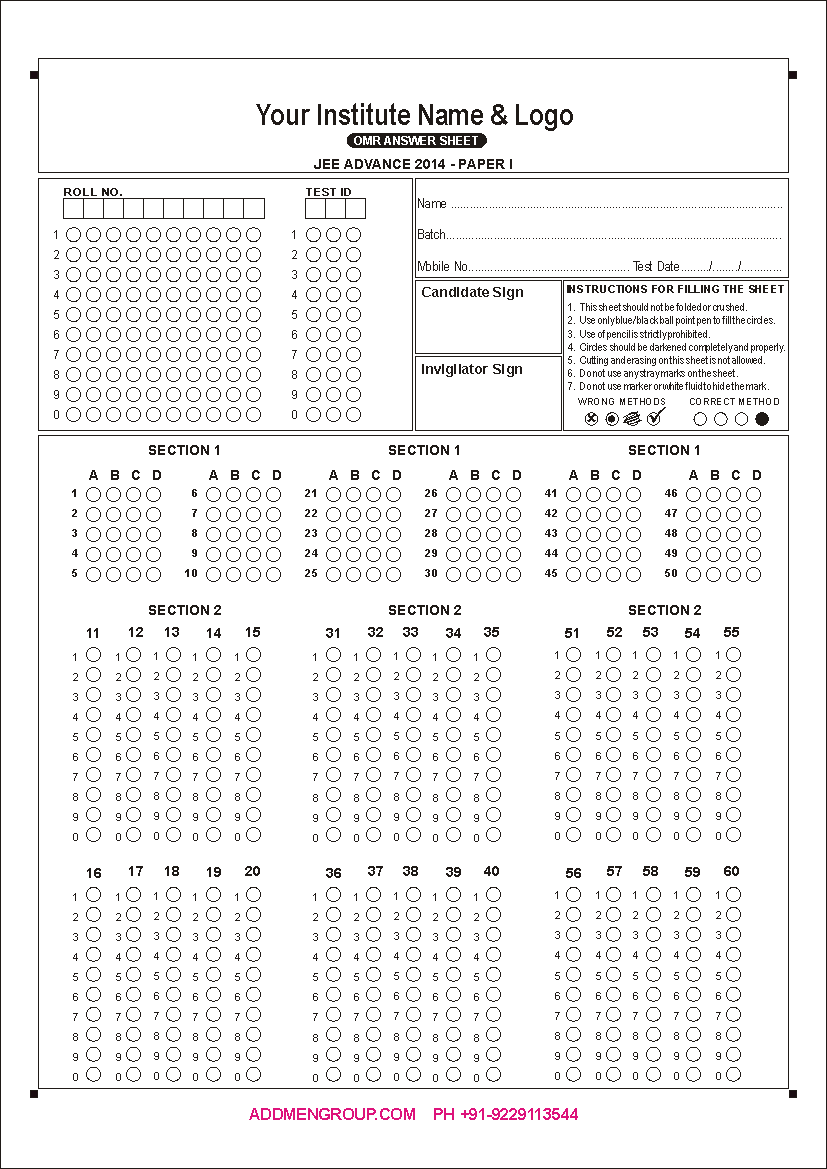 Omr Sheet Download Pdf, Omr Answer Sheet Sample Format, Omr Sheet Model